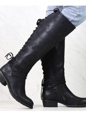 Very Volatile Black Over-the-Knee Lace-Up Riding Boots